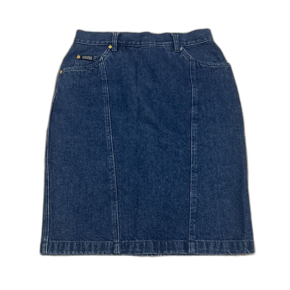 Vintage Escada Sport Denim Skirt Womens 36 Small Logo Blue Cotton Pockets